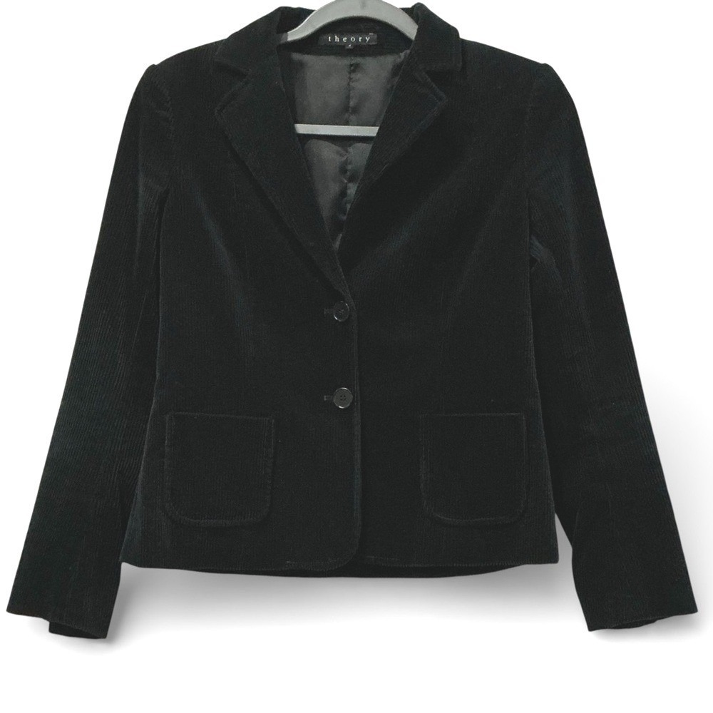 Theory Black Corduroy 2 Button‎ Slim Fit Blazer Designer $399
